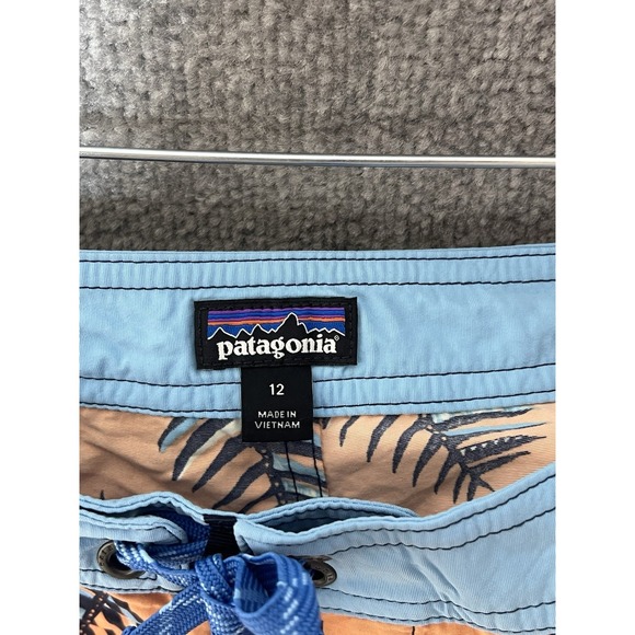 Patagonia Board Shorts Boys Size 12 Orange Blue Nylon Zip Pocket Drawstring - Picture 3 of 9